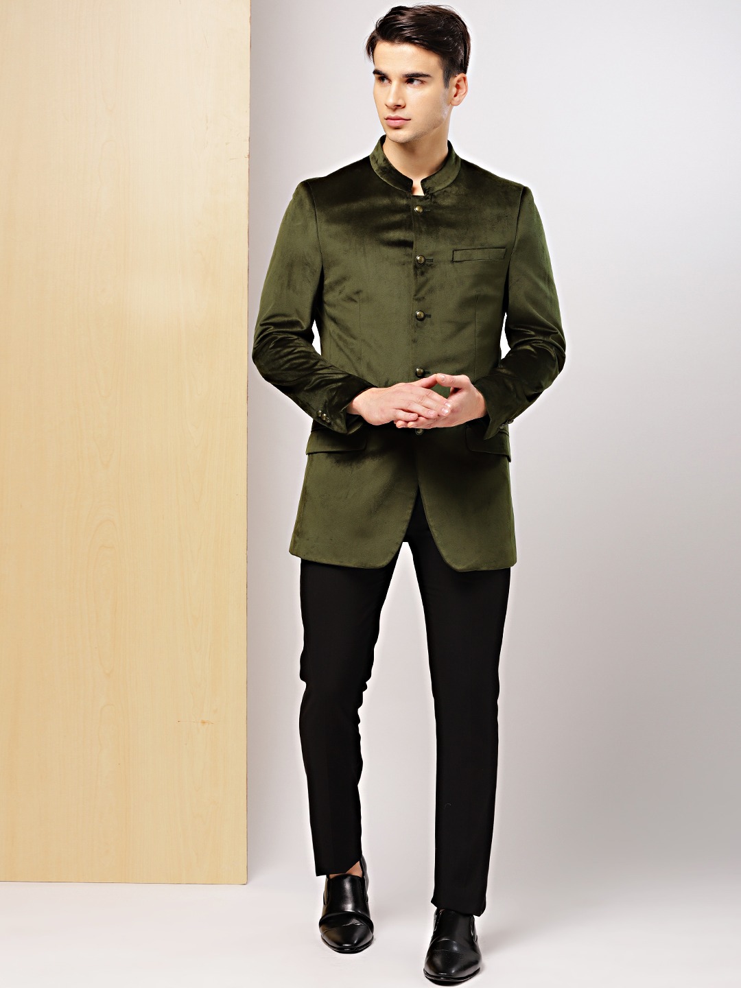 Olive Green Pashmina Bandhgala Jacket Design by Gaurav Katta at Pernia's  Pop Up Shop 2024